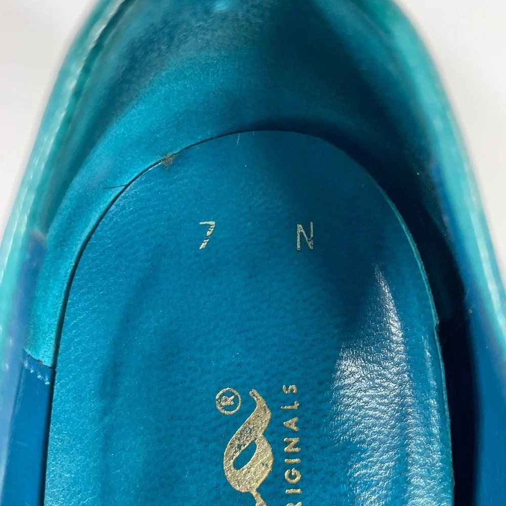 Vintage Nina Turquoise Blue Leather 80s High Heel Pumps Size 6-6.5 Halloween